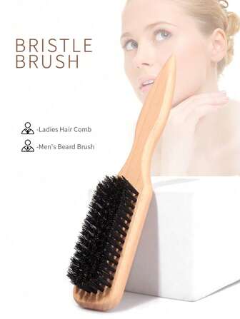 Boar Bristle Hair And Beard Brush For Men And Women - Unscented Mane Bristle Professional Barber Styling Brush For Thick/Thin Hair, Fade And Clipper Cleaning Comb, Slick Back Smoothing Tool,Hair Brush,Comb,Hair Tools,Hair Products And Accessories For Barber Salon Beauty Travel Essentials