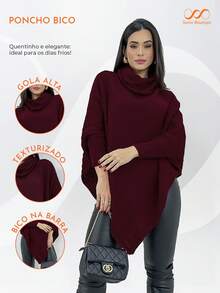 Swisz Women's Winter Poncho Knit Long Sleeve V-Neck Sweater With Scarf - Burgundy - View 4