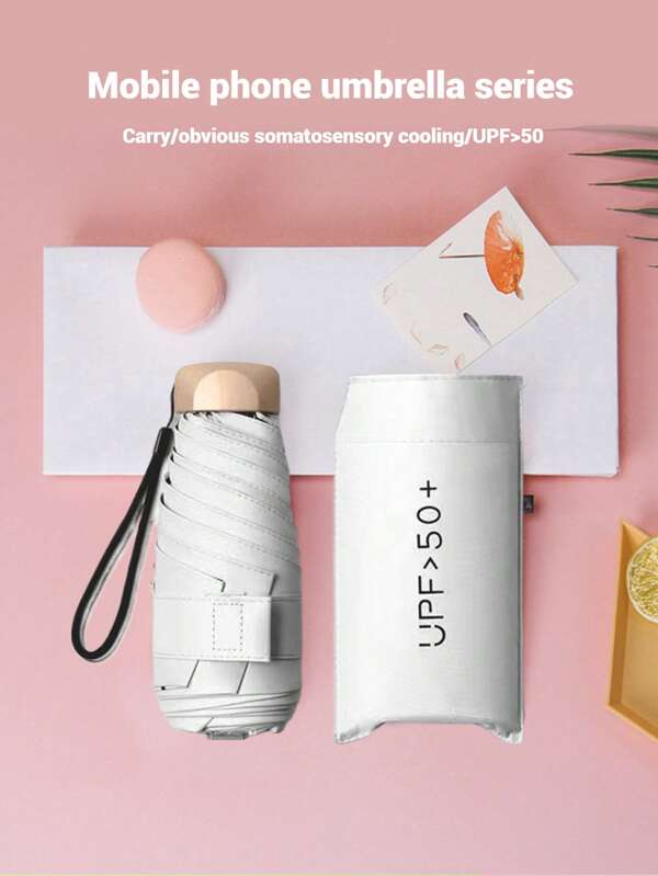 1 Pc Ultra-Light Flat Five-Folding Titanium Parasol - Portable Mini Folding Card Design, Durable Iron Frame And 190T Impact Cloth, UPF50+ Sunscreen, Very Suitable For Sunlight And Rainy Days