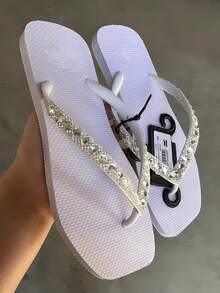 Hav Women's Flip Flops With Shiny Rhinestones On The Strap - Elegance And Comfort For Summer - 白色 - 查看 2