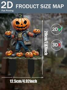 2D 平面，1 件迷人南瓜头稻草人花园桩 - 亚克力户外艺术装饰，适合庭院、草坪和节日派对 - 送给家人和朋友的理想礼物 - 2D 平面，地面安装，无需电力，万圣节主题，圣诞节场合，塑料材质 - 彩色 - 查看 4