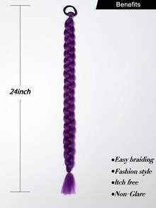 Kids Synthetic Braided Ponytail Extension With Elastic Rubber Band Long Straight Pony Tail For Girls Party 2pcs - Purple - View 4