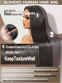 34 英寸无胶蕾丝前假发，巴西原生发，200% 密度直发蕾丝前假发，含婴儿头发，自然黑色混合真人发，预拔，预剪，高清蕾丝闭合假发，混合真人发，无胶，可戴可戴，200% 密度蕾丝前假发，含婴儿头发 - 自然色&黑色系 - 查看 6