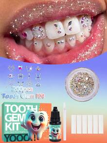 Kit de 200 joias para dentes com cola e ferramentas, cristais faça você mesmo para dentes, kit de joias com joias para dentes em vários formatos e fácil aplicação, moda Y2K, strass brilhantes para sorriso, uso iniciante e profissional (sem luz ultravioleta)