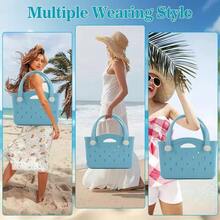 Beach Bag Fashion EVA Waterproof Rubber Picnic Storage Basket Travel Shopping Handbag Women Shoulder Solid Color Tote Bag - 綠色 - 查看 6