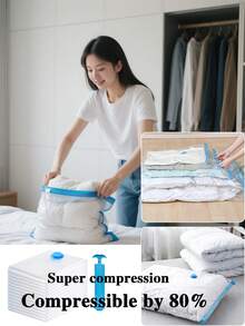 1/10 piezas Bolsas de compresión al vacío, Bolsas de almacenamiento al vacío, Bolsas con cremallera al vacío, Bolsas de equipaje de ahorro de espacio, Sacos de compresión de viaje, Organizadores de prendas plegables, Bolsas de almacenamiento de armario para ropa, ropa de cama, ropa de invierno - 75% de ahorro de espacio, a prueba de humedad, resistente a insectos