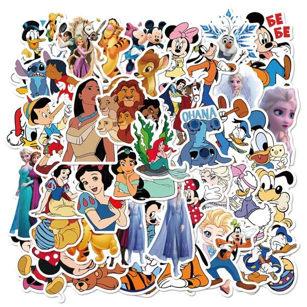 Disney Disney 50 vellen/pak Cartoon Stitch Mickey Mouse Donald Duck Creativiteit Sticker voor decoratie Viool Kamer Plakboek Helm Koffer Laptop Verjaardagscadeau DIY Sticker
