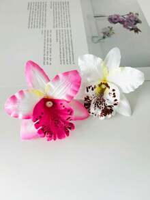 2pcs/Set Gradient Pink Rhododendron Flower Ear Clip Hawaiian Flower Hair Clips For Women Plumeria Hibiscus Hair Clip Artificial Flower Clips Hair Accessories For Diy Bridal Hair Decoration,Pink Accessories Valentine's Day Valentinessummer Claw Clips Hair Claws Hair Barrettes, Hair Slide - Multicolor - View 2