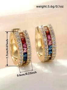 1 Pair Elegant Cubic Zirconia Earrings, Suitable For Women, Suitable For Weddings, Engagements, Anniversaries, Valentine's Day And Other Occasions - Yellow Gold - View 5
