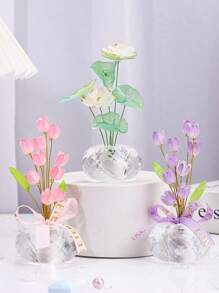 1pc Crystal Base Tulip Desk Decor, High-End Handmade Home Ornament, Healing Office Decoration