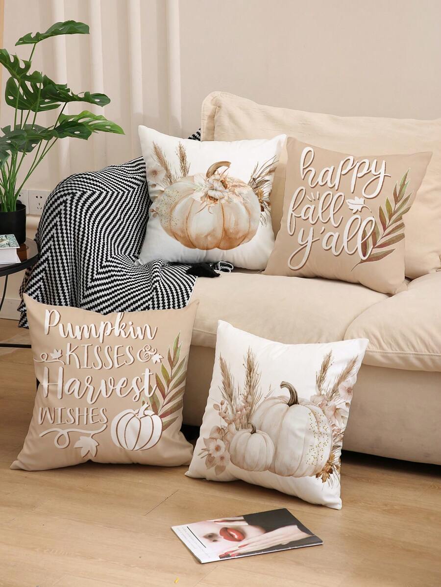 1 buc/4 buc/40 buc față de pernă cu imprimeu de dovleac de toamnă, grâu, frunză de arțar, flori și litere din poliester, 45x45cm, față de pernă decorativă pentru cameră, dormitor, canapea (fără inserție de pernă)