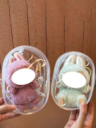 1个简易透明18cm适用于拉布布娃娃手持收纳袋展示袋不含挂钩拉布布娃娃外向展示袋防尘防污拉布布搪胶娃娃保护套高透明防尘挂袋