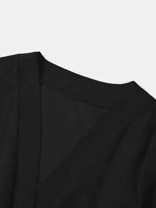 Prenda exterior de estilo bohemio de manga larga en gasa negra con cinturón en la cintura y bufanda fluida - Tela ligera y sin estiramiento, adecuada para primavera y otoño