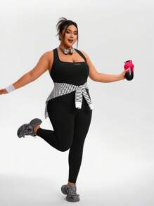 TCVC 加大码女式无袖交叉后背瑜伽连体衣，无缝针织，百搭休闲紧身塑身衣，适合瑜伽、户外运动，四季皆宜