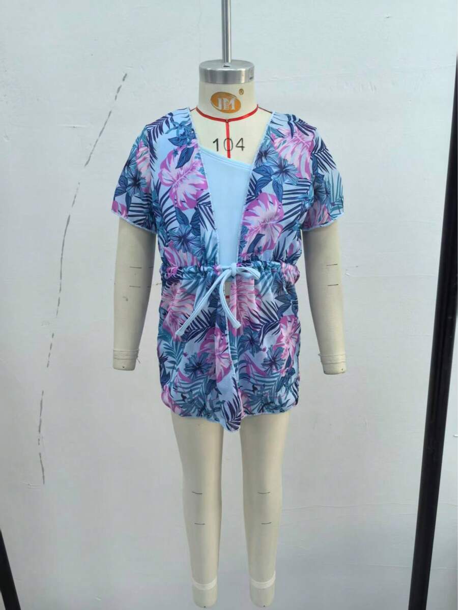 少女夏日海岛度假泳衣套装 - 彩色 - 查看 1
