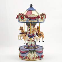 粉色和紫色树脂旋转木马音乐盒，家居装饰，生日、周年纪念、圣诞节礼物 - 彩色 - 查看 4