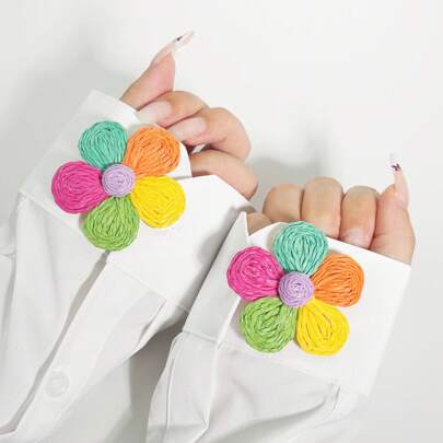 2 Pieces Shirt Button Covers, Women's Flower Handmade Cufflinks, Multi-Color Available, Shirt Decorative Buttons, Full Brass Base, Fancy Accessories, Fine Jewelry, Business Daily Party Wedding Gift, Wedding Accompanying Gift