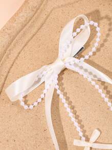 2 piezas Elegantes lazos de cinta para el cabello de niñas con cadena de perlas falsas, pinzas de cocodrilo con cola larga, pasadores de cabello para boda, vacaciones, dulces y lindos, accesorios para el cabello de adolescentes, regalo festivo