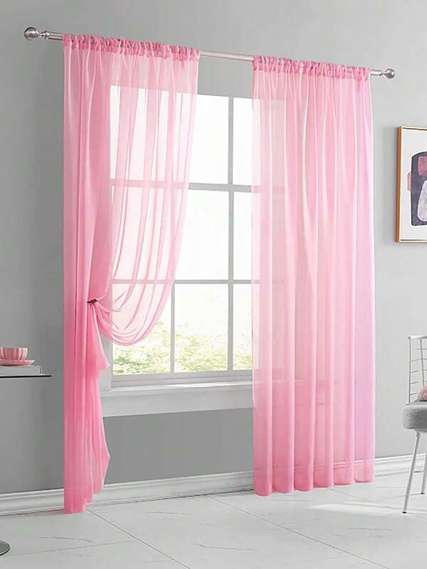 1pc Solid Color Sheer Curtain For Window
