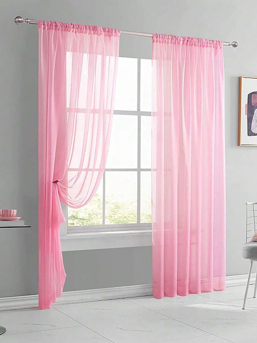 1 pieza Cortina de voile transparente, tela ligera y traslúcida, bloqueo solar y aislamiento térmico, diseño de bolsillo para varilla, buena caída, adecuada para decoración de sala de estar, dormitorio, balcón | Decoración de otoño, decoración de habitación