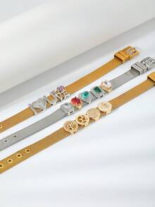 1 pezzo Set di braccialetti in acciaio inossidabile fai-da-te con ciondoli a forma di lettera, petalo, cuore, foglia - Bianco K - Visualizzare 2