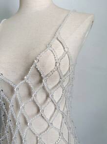 DEKUNER 1pc New Leisure Style Of Simple Faux Pearl Halter Tops Teen Style Cute Beaded Beautifully Cami Vest ,Pearl Bead Body Chain