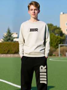 2pcs/Set Older Boys' Casual Sweatshirt And Pants Sports Suit, Minimalist Style, Spring/Autumn