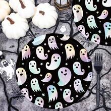 10pcs/20pcs/40pcs/50pcs/Set, Piring Pesta Sekali Pakai Halloween Pelangi Hitam, Piring Kertas Laser Hantu Perak, Piring Holografik Berubah Warna untuk Perlengkapan Dapur Horor, 9 Inci x 7 Inci - Tipe B Hitam - View 4