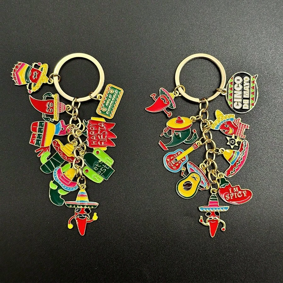 1 件墨西哥狂欢节滴油帽辣椒吊坠钥匙扣时尚配饰钥匙扣挂件礼物 - 彩色 - 查看 1