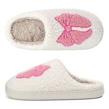Womens Memory Foam Bow Slippers Slip On Plush Fluffy Warm House Slippers Winter Women Shoes - 粉色 - 查看 8