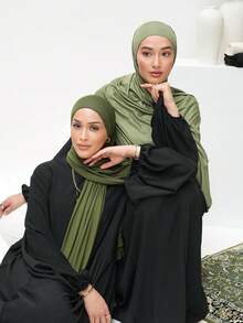 1 件针织头巾 170*60 厘米，经典纯色，舒适透气长头巾、披肩、围巾，采用柔软莫代尔面料制成，优雅丝滑莫代尔长头巾，适合穆斯林日常使用 - 傳統的 - 查看 10