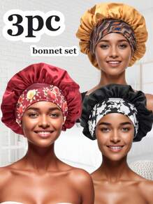 Un ampio cappello da notte con fascia elastica stampata, adatto per capelli ricci o lisci, per le signore