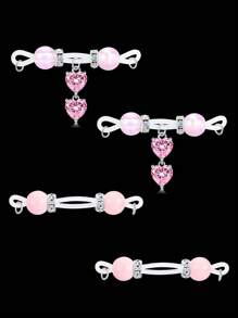 2 Pairs Fake Nipple Rings - Adjustable Fit Daily Wear Nipple Nooses - 8mm Candy Beads, Fake Nipple Jewelry Faux Nipple Piercing Non Pierce Faux Barbells Dangles With Heart, Shell, Butterfly, Fake Nipple Piercings, Valentine For Lovers, Colorful, Perfect For Beach