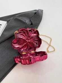 Geantă de mână mini cu cataramă din material ABS strălucitor de lux, în formă de floare, cu lanț metalic și mărgele, pentru femei, cadou fermecător de petrecere, potrivită pentru întâlniri, cumpărături, ieșiri în oraș, naveta, potrivire zilnică, design de nișă la modă, geantă pentru femei