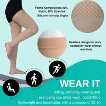 1双黑色加大码压缩袜，同色压缩袜，适合女性，不透明无趾连裤袜，男士运动袜，多功能长袜，硅胶固定，腿部和膝盖保护，Y2K风格，舒适