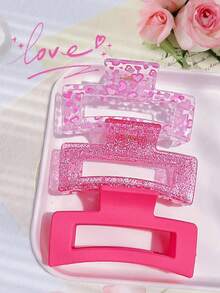 4个/3个/2个装紫红色爱心爪夹，粉色闪光发夹，闪亮发爪，Y2K爱心印花发夹，女孩和女士配饰，春夏必备，适合生日、婚礼、母亲节、派对、情人节、返校季等场合，发夹，美发工具，卷发，旅行，美发工具，女士配饰，发饰，花朵发夹，节日必备发饰 - 彩色 - 查看 6