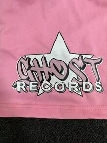 Hip Hop Street Style Pink Shorts Letter And Star Print Fashionable Cool Shorts Unisex Loose Fit Hip Hop Shorts Fashion Summer Streetwear,  Workout Clothes Women, Summer Casual Activewear,  For Back To School