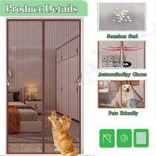 1件磁性纱门，网状帘布，配有强力磁铁和全框魔术贴，多种颜色可选（灰色、白色、黑色、棕色），隐藏式磁条设计，优雅紧密闭合，密实网眼，有效防蚊虫并保护隐私。