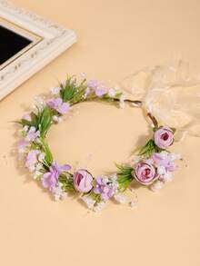 1 chiếc vương miện hoa hồng giả cho bé gái, kiểu Mori, hoa nhỏ giả, băng đô cài tóc bằng chiffon đính sao có thể điều chỉnh, phụ kiện tóc phù hợp cho kỳ nghỉ và chụp ảnh. - Nhiều màu - Xem 13