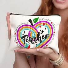 1pc Teacher Gifts, To Best Teacher Ever Letter Print Makeup Bag, Gift Bag Zipper Bag For Travel, Lightweight Storage Bag, Coin Purse, Zipper Clutch Pouch, Pouch Bags Cosmetics Bag Makeup Storage Bag Beauty Bag Makeup Bag, Cosmetic Bag, Vacation Organizer, Large Capacity Makeup Organizer Makeup Case,Travel Essentials Bag For School Holiday Back To School Supplies Travel Bag For Women Make Up Bag