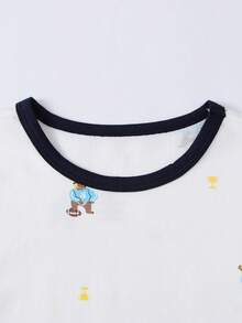 Annil Children's Clothing For Boys, Boys, Middle-Aged And Young Children, Autumn Shirt And Pants Set, Autumn Bear Printed Home Warm Clothes - Blue and White - View 5