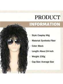 Men And Women Long Curly Brown Gradient White Wig 70s 80s Rocker Mullet Party Funny Wig Costume Wig - màu đen - Xem 5