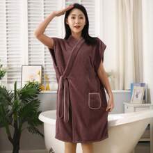 1pc Sleeveless Bathrobe, Ultra-Soft Microfiber Women Bathrobe, Highly Absorbent, Color-Fast, Lint-Free, Suitable For Home, Hotel, Beauty Spa, All Seasons