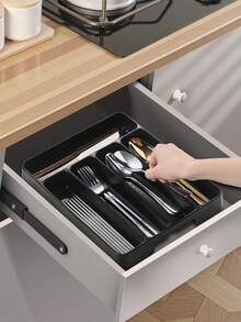 1pc Flatware Organizer Box, Silverware Storage Box, Kitchen Drawer Storage Tray, Plastic PP Material, Suitable For Kitchen Countertop, Cabinet Drawer Storage, Cutlery, Utensils, Chopsticks Compartment Organizer, Home Decor, Party & Christmas Storage