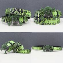 Halloween Multi -Colored Rhinestone Belt Riveted Belts Fashion Exquisite Hip-Hop Jeans Belt Colorful Snake Pattern Punk Western Cowboy Cowboy Belt Casual, Business, Boyfriend Husband Father Dad Men Gift, Daily Wear, Fashion, Teen, Outdoor, Vacation, Athletic, Travel, Street, Boho, Vintage Fall, Autumn, Halloween Autumn-Winter Accessories, Suitable For Teens, Youth, Men, Casual, Outdoor, Athletic, Vacation, Graduation Gifts, Birthday, Daily Wear
