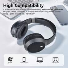 Gerripuer 无线耳机 无线头戴式立体声耳机 环绕声 低音增强 内置麦克风 适合办公室旅行运动游戏耳机 - 黑色 - 查看 8