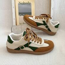 أحذية رياضية كاجوال ذات ألوان متباينة وأربطة، أحذية رياضية منخفضة القمة بأصابع مستديرة مع إبزيم