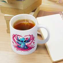 Disney Mug, Disney Cute Stitch Playing Water Pattern Ceramic Coffee Mug For Milk, Coffee, Smoothies Juice And Drinks, Great For Birthdays, Christmas, Camping And Back To School | 1 Pc - 白色 - 查看 8