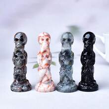 CUPIDCRYSTAL 3.14" Labradorite Crystal Skull Figurine - Perfect For Home Decor & Halloween Gifts, Natural Stone With Unique Veins And Cracks