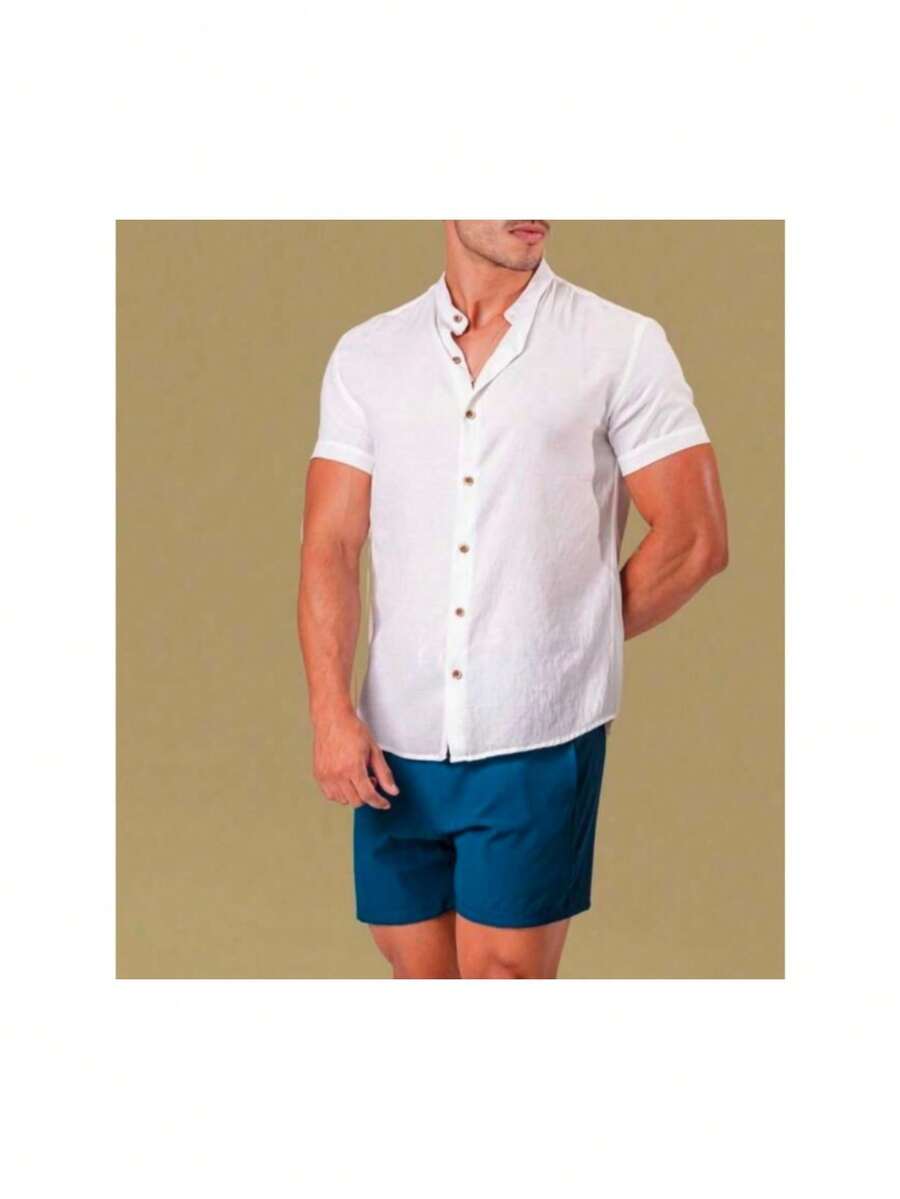 Viscolinho Men's Shirt Short Sleeve - 白色 - 查看 1
